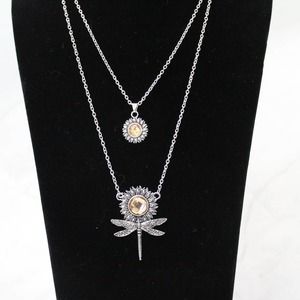 New Cute Fashion Silver Tone Double Chain Sunflower Necklace N34
